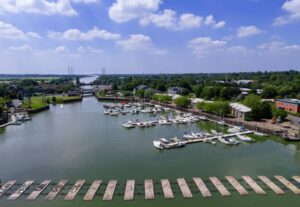 Aerial view of fishing docks
